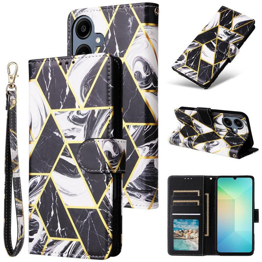 Marble Bronzing Stitching Leather Phone Case