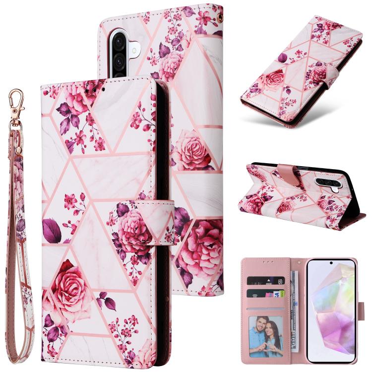 Marble Bronzing Stitching Leather Phone Case