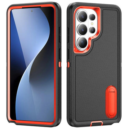 Rugged PC Hybrid Silicone Phone Case with Holder, For Samsung Galaxy S26 Ultra 5G, For Samsung Galaxy S26 Pro 5G, For Samsung Galaxy S25 FE 5G, For Samsung Galaxy S24 / S25 5G, For Samsung Galaxy S24+ / S25+ 5G, For Samsung Galaxy S25 Ultra 5G