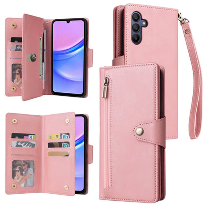 Rivet Buckle 9 Cards Three Fold Leather Phone Case, For Samsung Galaxy A07 4G / 5G, For Samsung Galaxy A17 5G, For Samsung Galaxy A56 5G, For Samsung Galaxy A26 5G, For Samsung Galaxy A36 5G, For Samsung Galaxy A16 5G, For Samsung Galaxy A06 4G