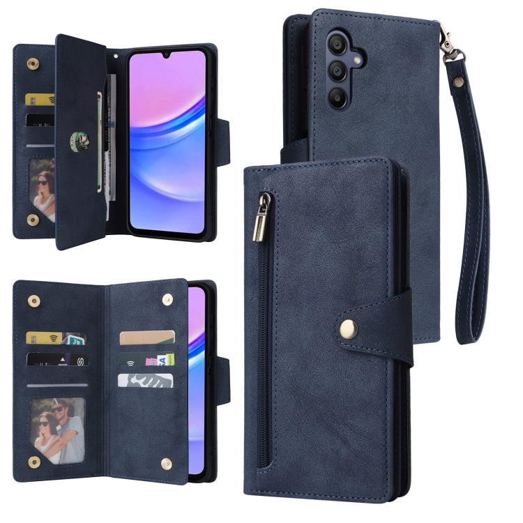 Rivet Buckle 9 Cards Three Fold Leather Phone Case, For Samsung Galaxy A07 4G / 5G, For Samsung Galaxy A17 5G, For Samsung Galaxy A56 5G, For Samsung Galaxy A26 5G, For Samsung Galaxy A36 5G, For Samsung Galaxy A16 5G, For Samsung Galaxy A06 4G