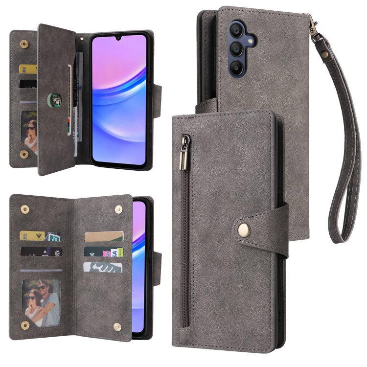 Rivet Buckle 9 Cards Three Fold Leather Phone Case, For Samsung Galaxy A07 4G / 5G, For Samsung Galaxy A17 5G, For Samsung Galaxy A56 5G, For Samsung Galaxy A26 5G, For Samsung Galaxy A36 5G, For Samsung Galaxy A16 5G, For Samsung Galaxy A06 4G