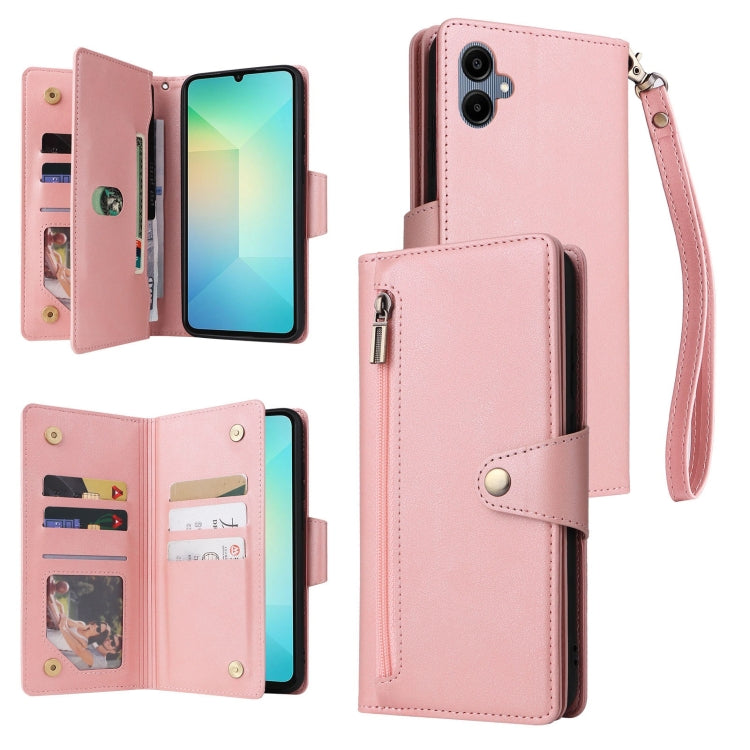 Rivet Buckle 9 Cards Three Fold Leather Phone Case, For Samsung Galaxy A07 4G / 5G, For Samsung Galaxy A17 5G, For Samsung Galaxy A56 5G, For Samsung Galaxy A26 5G, For Samsung Galaxy A36 5G, For Samsung Galaxy A16 5G, For Samsung Galaxy A06 4G