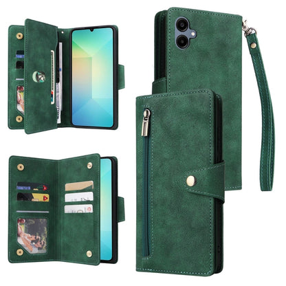 Rivet Buckle 9 Cards Three Fold Leather Phone Case, For Samsung Galaxy A07 4G / 5G, For Samsung Galaxy A17 5G, For Samsung Galaxy A56 5G, For Samsung Galaxy A26 5G, For Samsung Galaxy A36 5G, For Samsung Galaxy A16 5G, For Samsung Galaxy A06 4G