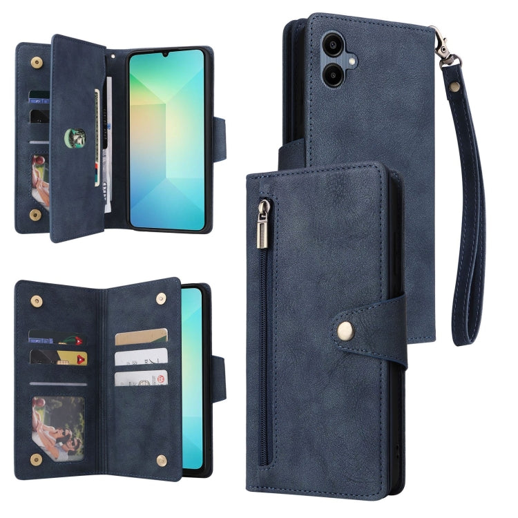 Rivet Buckle 9 Cards Three Fold Leather Phone Case, For Samsung Galaxy A07 4G / 5G, For Samsung Galaxy A17 5G, For Samsung Galaxy A56 5G, For Samsung Galaxy A26 5G, For Samsung Galaxy A36 5G, For Samsung Galaxy A16 5G, For Samsung Galaxy A06 4G