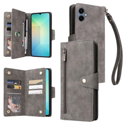 Rivet Buckle 9 Cards Three Fold Leather Phone Case, For Samsung Galaxy A07 4G / 5G, For Samsung Galaxy A17 5G, For Samsung Galaxy A56 5G, For Samsung Galaxy A26 5G, For Samsung Galaxy A36 5G, For Samsung Galaxy A16 5G, For Samsung Galaxy A06 4G