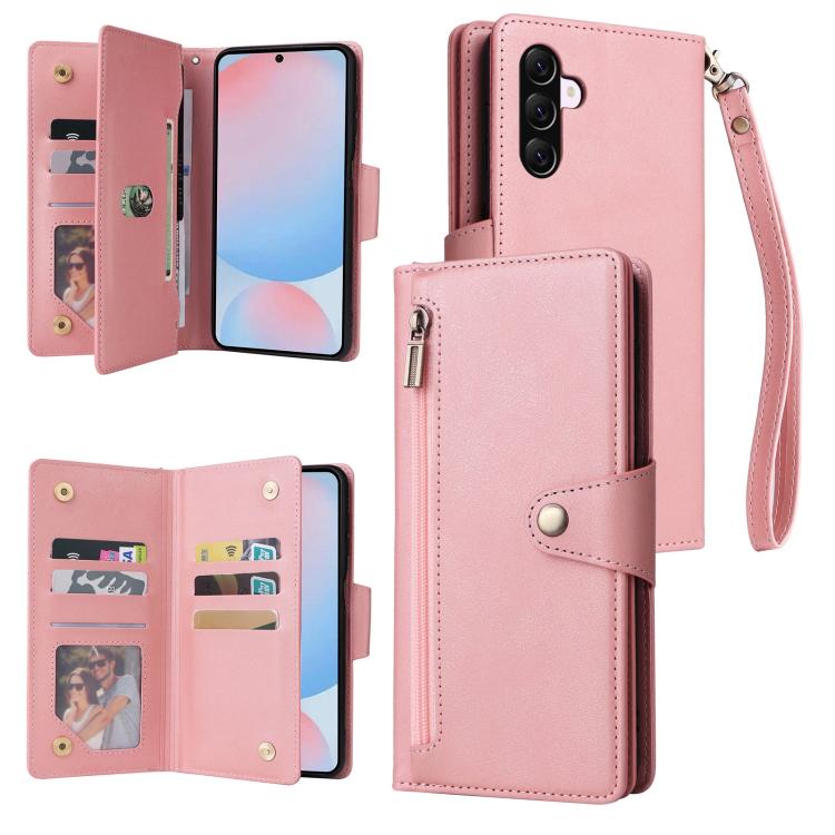 Rivet Buckle 9 Cards Three Fold Leather Phone Case, For Samsung Galaxy A07 4G / 5G, For Samsung Galaxy A17 5G, For Samsung Galaxy A56 5G, For Samsung Galaxy A26 5G, For Samsung Galaxy A36 5G, For Samsung Galaxy A16 5G, For Samsung Galaxy A06 4G