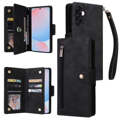 Rivet Buckle 9 Cards Three Fold Leather Phone Case, For Samsung Galaxy A07 4G / 5G, For Samsung Galaxy A17 5G, For Samsung Galaxy A56 5G, For Samsung Galaxy A26 5G, For Samsung Galaxy A36 5G, For Samsung Galaxy A16 5G, For Samsung Galaxy A06 4G