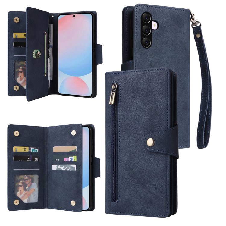 Rivet Buckle 9 Cards Three Fold Leather Phone Case, For Samsung Galaxy A07 4G / 5G, For Samsung Galaxy A17 5G, For Samsung Galaxy A56 5G, For Samsung Galaxy A26 5G, For Samsung Galaxy A36 5G, For Samsung Galaxy A16 5G, For Samsung Galaxy A06 4G