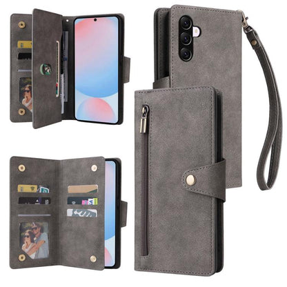 Rivet Buckle 9 Cards Three Fold Leather Phone Case, For Samsung Galaxy A07 4G / 5G, For Samsung Galaxy A17 5G, For Samsung Galaxy A56 5G, For Samsung Galaxy A26 5G, For Samsung Galaxy A36 5G, For Samsung Galaxy A16 5G, For Samsung Galaxy A06 4G