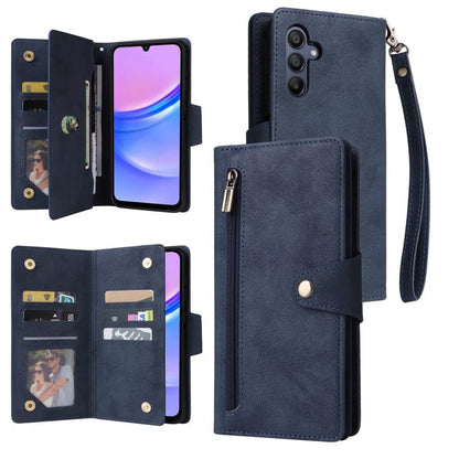 Rivet Buckle 9 Cards Three Fold Leather Phone Case, For Samsung Galaxy A07 4G / 5G, For Samsung Galaxy A17 5G, For Samsung Galaxy A56 5G, For Samsung Galaxy A26 5G, For Samsung Galaxy A36 5G, For Samsung Galaxy A16 5G, For Samsung Galaxy A06 4G