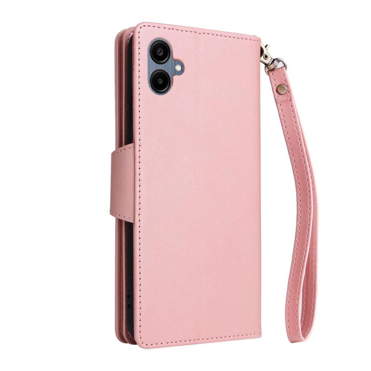 Rivet Buckle 9 Cards Three Fold Leather Phone Case, For Galaxy A08 / A07 4G / 5G, For Galaxy A18 / A17 4G / 5G, For Galaxy A57 5G, For Galaxy A37 5G, For Galaxy A27 5G, For Galaxy A56 5G, For Galaxy A26 5G, For Galaxy A36 5G, For Galaxy A16 5G         ...