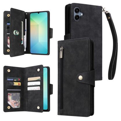 Rivet Buckle 9 Cards Three Fold Leather Phone Case, For Galaxy A08 / A07 4G / 5G, For Galaxy A18 / A17 4G / 5G, For Galaxy A57 5G, For Galaxy A37 5G, For Galaxy A27 5G, For Galaxy A56 5G, For Galaxy A26 5G, For Galaxy A36 5G, For Galaxy A16 5G         ...