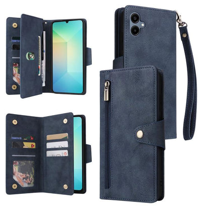 Rivet Buckle 9 Cards Three Fold Leather Phone Case, For Samsung Galaxy A07 4G / 5G, For Samsung Galaxy A17 5G, For Samsung Galaxy A56 5G, For Samsung Galaxy A26 5G, For Samsung Galaxy A36 5G, For Samsung Galaxy A16 5G, For Samsung Galaxy A06 4G