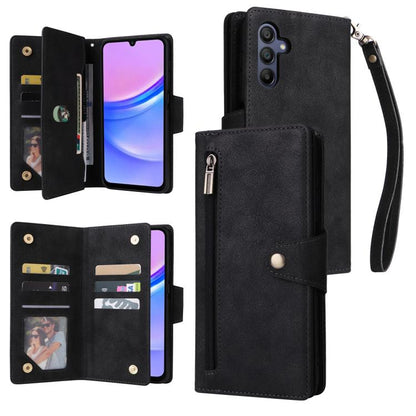 Rivet Buckle 9 Cards Three Fold Leather Phone Case, For Samsung Galaxy A07 4G / 5G, For Samsung Galaxy A17 5G, For Samsung Galaxy A56 5G, For Samsung Galaxy A26 5G, For Samsung Galaxy A36 5G, For Samsung Galaxy A16 5G, For Samsung Galaxy A06 4G