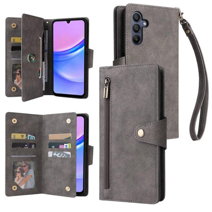 Rivet Buckle 9 Cards Three Fold Leather Phone Case, For Samsung Galaxy A07 4G / 5G, For Samsung Galaxy A17 5G, For Samsung Galaxy A56 5G, For Samsung Galaxy A26 5G, For Samsung Galaxy A36 5G, For Samsung Galaxy A16 5G, For Samsung Galaxy A06 4G