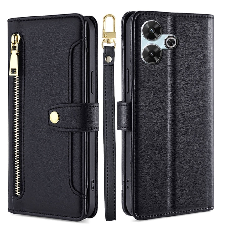 Sheep Texture Cross-body Zipper Wallet Leather Phone Case, For Redmi Note 14 Pro 5G, For Redmi 14C 4G, For Redmi 13 4G