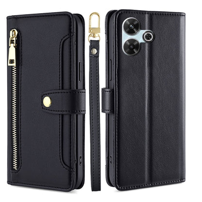 Sheep Texture Cross-body Zipper Wallet Leather Phone Case, For Redmi Note 14 Pro 5G, For Redmi 14C 4G, For Redmi 13 4G