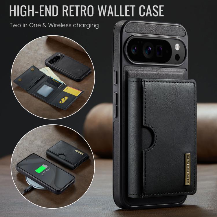 DG.MING M6 Series RFID Tri-fold Card Bag Removable Leather Phone Case, For Google Pixel 10 Pro XL, For Google Pixel 10 / Pixel 10 Pro, For Google Pixel 9 Pro XL, For Google Pixel 8 Pro, For Google Pixel 8