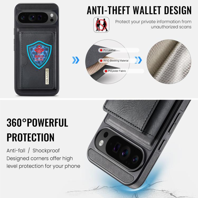 DG.MING M6 Series RFID Tri-fold Card Bag Removable Leather Phone Case, For Google Pixel 10 Pro XL, For Google Pixel 10 / Pixel 10 Pro, For Google Pixel 9 Pro XL, For Google Pixel 8 Pro, For Google Pixel 8