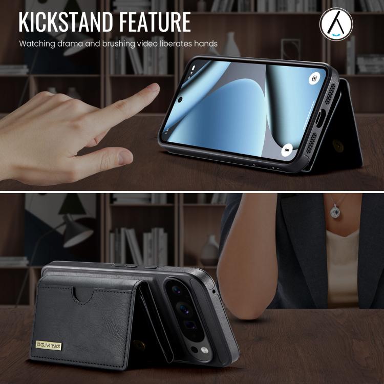 DG.MING M6 Series RFID Tri-fold Card Bag Removable Leather Phone Case, For Google Pixel 10 Pro XL, For Google Pixel 10 / Pixel 10 Pro, For Google Pixel 9 Pro XL, For Google Pixel 8 Pro, For Google Pixel 8