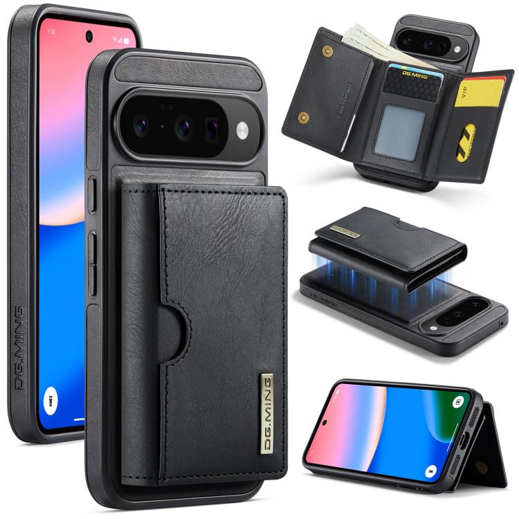 DG.MING M6 Series RFID Tri-fold Card Bag Removable Leather Phone Case, For Google Pixel 10 Pro XL, For Google Pixel 10 / Pixel 10 Pro, For Google Pixel 9 Pro XL, For Google Pixel 8 Pro, For Google Pixel 8