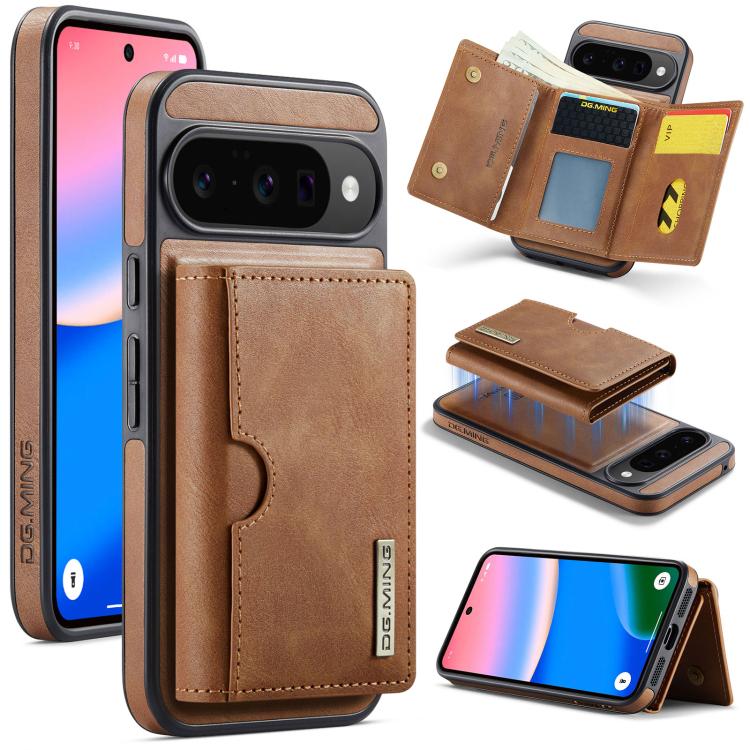 DG.MING M6 Series RFID Tri-fold Card Bag Removable Leather Phone Case, For Google Pixel 10 Pro XL, For Google Pixel 10 / Pixel 10 Pro, For Google Pixel 9 Pro XL, For Google Pixel 8 Pro, For Google Pixel 8
