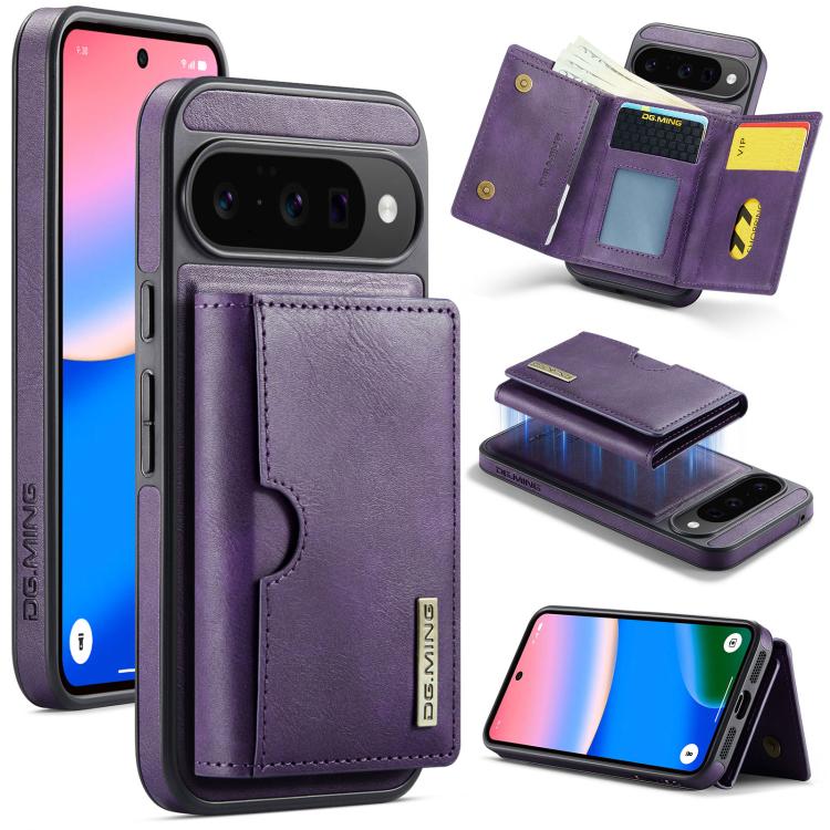 DG.MING M6 Series RFID Tri-fold Card Bag Removable Leather Phone Case, For Google Pixel 10 Pro XL, For Google Pixel 10 / Pixel 10 Pro, For Google Pixel 9 Pro XL, For Google Pixel 8 Pro, For Google Pixel 8