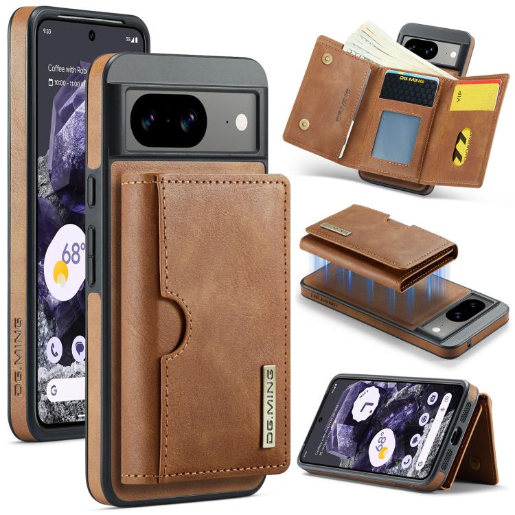 DG.MING M6 Series RFID Tri-fold Card Bag Removable Leather Phone Case, For Google Pixel 10 Pro XL, For Google Pixel 10 / Pixel 10 Pro, For Google Pixel 9 Pro XL, For Google Pixel 8 Pro, For Google Pixel 8