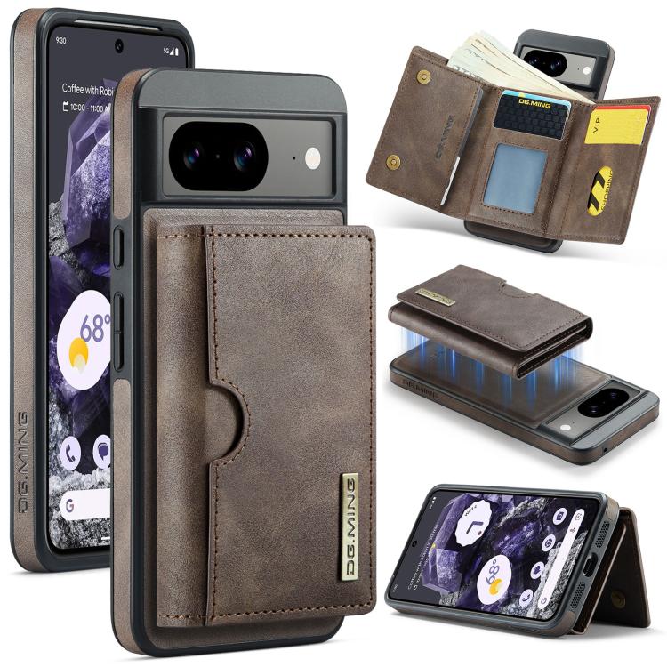 DG.MING M6 Series RFID Tri-fold Card Bag Removable Leather Phone Case, For Google Pixel 10 Pro XL, For Google Pixel 10 / Pixel 10 Pro, For Google Pixel 9 Pro XL, For Google Pixel 8 Pro, For Google Pixel 8