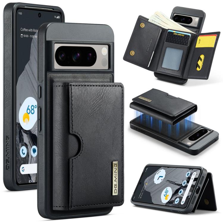 DG.MING M6 Series RFID Tri-fold Card Bag Removable Leather Phone Case, For Google Pixel 10 Pro XL, For Google Pixel 10 / Pixel 10 Pro, For Google Pixel 9 Pro XL, For Google Pixel 8 Pro, For Google Pixel 8