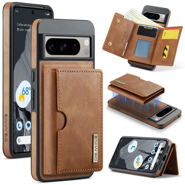 DG.MING M6 Series RFID Tri-fold Card Bag Removable Leather Phone Case, For Google Pixel 10 Pro XL, For Google Pixel 10 / Pixel 10 Pro, For Google Pixel 9 Pro XL, For Google Pixel 8 Pro, For Google Pixel 8
