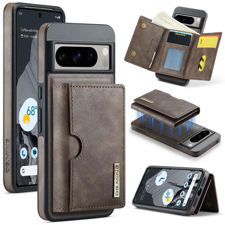 DG.MING M6 Series RFID Tri-fold Card Bag Removable Leather Phone Case, For Google Pixel 10 Pro XL, For Google Pixel 10 / Pixel 10 Pro, For Google Pixel 9 Pro XL, For Google Pixel 8 Pro, For Google Pixel 8