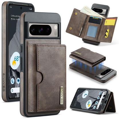 DG.MING M6 Series RFID Tri-fold Card Bag Removable Leather Phone Case, For Google Pixel 10 Pro XL, For Google Pixel 10 / Pixel 10 Pro, For Google Pixel 9 Pro XL, For Google Pixel 8 Pro, For Google Pixel 8