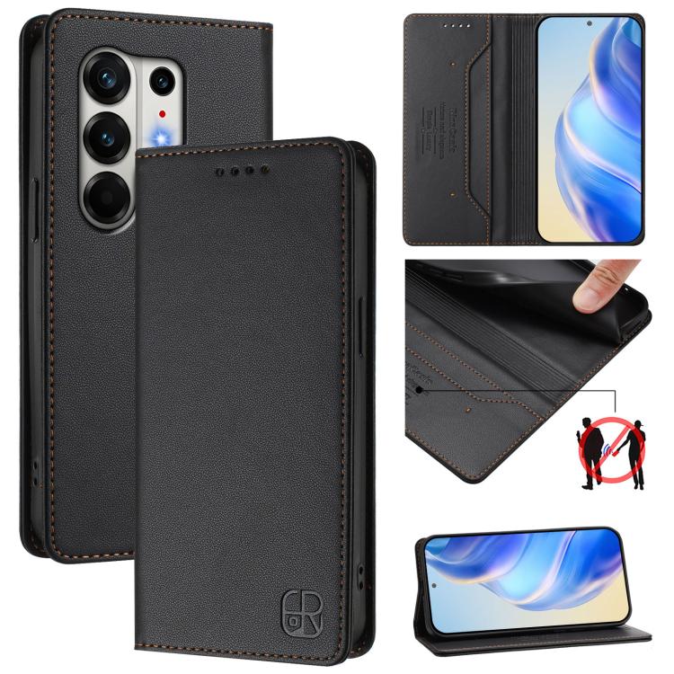 RC01 Dual-Folded Magnetic Suction RFID Leather Phone Case, For Tecno Camon 50 Pro 4G, For Tecno Camon 50 4G, For Tenco Spark Slim 5G, For Tecno Camon 40 Pro 4G, For Tecno Camon 40 4G, For Tecno Spark GO 1 / 2025 / Pop 9, For Tecno Camon 30S / 30S Pro 5...