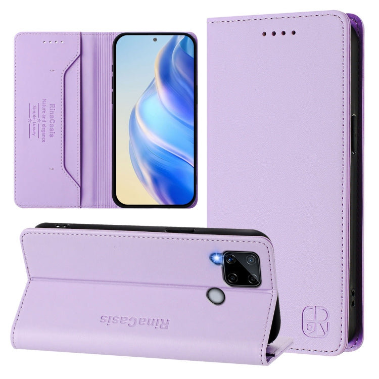 RC01 Dual-Folded Magnetic Suction RFID Leather Phone Case, For Realme C20 / C11 2021 / C21, For Realme C21Y, For Realme C25 / C15 / C12 / C25s, For Realme 8 4G / 8 Pro 4G