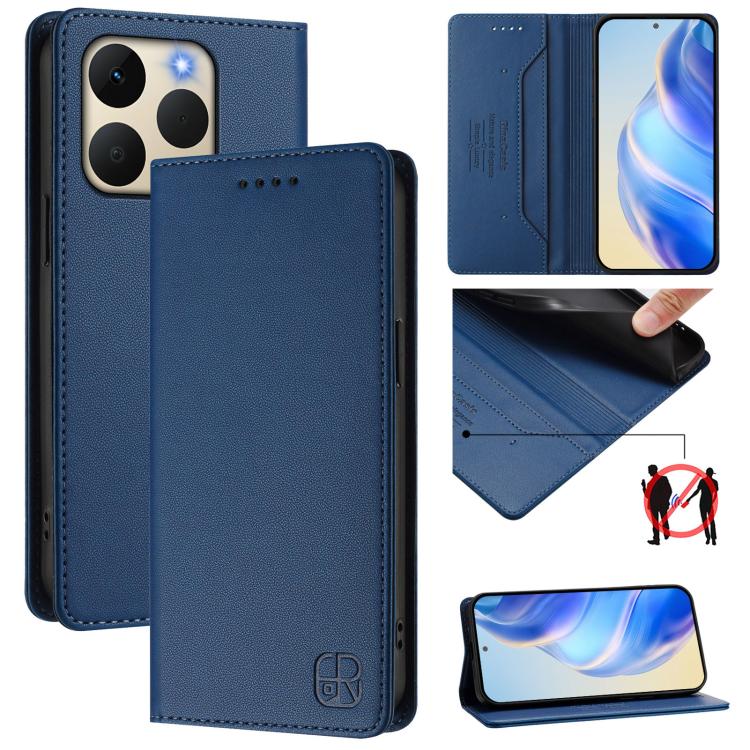 RC01 Dual-Folded Magnetic Suction RFID Leather Phone Case, For Realme P4x / OnePlus CE6 Lite, For Realme 16T 5G, For Realme P4 Power 5G, For Realme Note 80 4G Global, For Realme 16 5G Global, For Realme 16 Pro+ 5G Global, For Realme 16 Pro 5G Global   ...