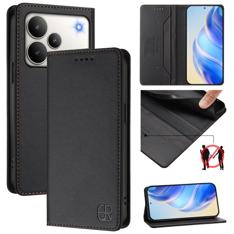 RC01 Dual-Folded Magnetic Suction RFID Leather Phone Case, For Realme P4x / OnePlus CE6 Lite, For Realme 16T 5G, For Realme P4 Power 5G, For Realme Note 80 4G Global, For Realme 16 5G Global, For Realme 16 Pro+ 5G Global, For Realme 16 Pro 5G Global   ...