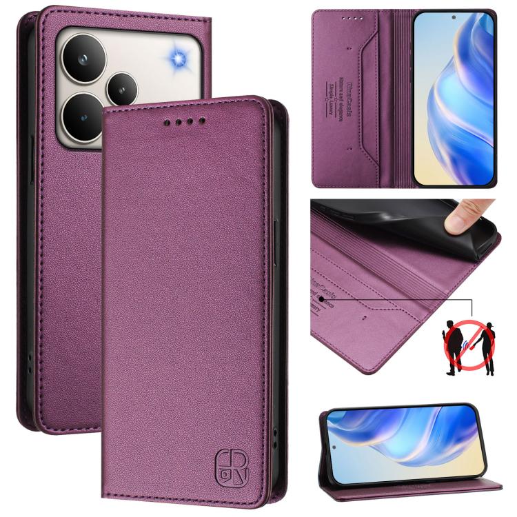 RC01 Dual-Folded Magnetic Suction RFID Leather Phone Case, For Realme P4x / OnePlus CE6 Lite, For Realme 16T 5G, For Realme P4 Power 5G, For Realme Note 80 4G Global, For Realme 16 5G Global, For Realme 16 Pro+ 5G Global, For Realme 16 Pro 5G Global   ...