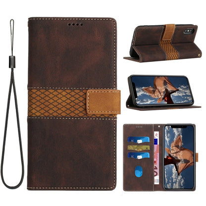 Grid Stitching Leather Phone Case with Lanyard, For iPhone 12 mini, For iPhone 11 Pro Max, For iPhone 11, For iPhone 11 Pro, For iPhone XS / X, For iPhone XR, For iPhone XS Max, For iPhone 8 Plus / 7 Plus