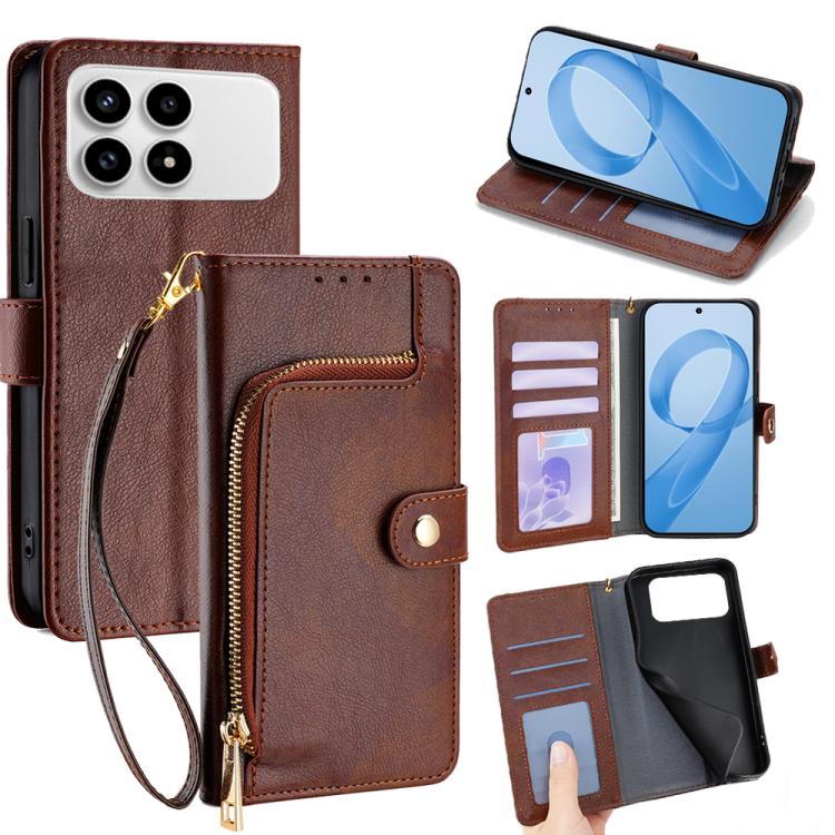 Zipper Bag Leather Phone Case, For Redmi A7 Pro 171mm / Poco C85x 5G, For Redmi Turbo 5 Max 5G / Poco X8 Pro Max 5G, For Redmi Turbo 5 5G / Poco X8 Pro 5G, For Redmi K90 Pro Max 5G / Poco F8 Ultra, For Redmi Note 15 Pro 4G Global 163.2mm               ...