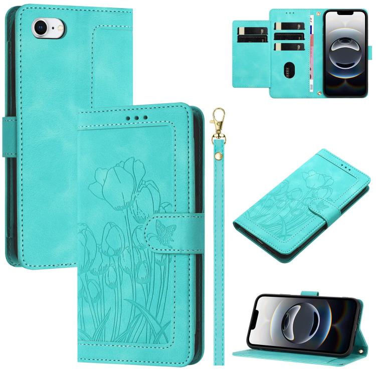 Tulips Embossed Leather Phone Case with Lanyard