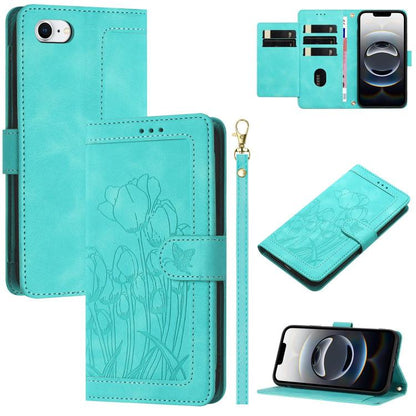 Tulips Embossed Leather Phone Case with Lanyard