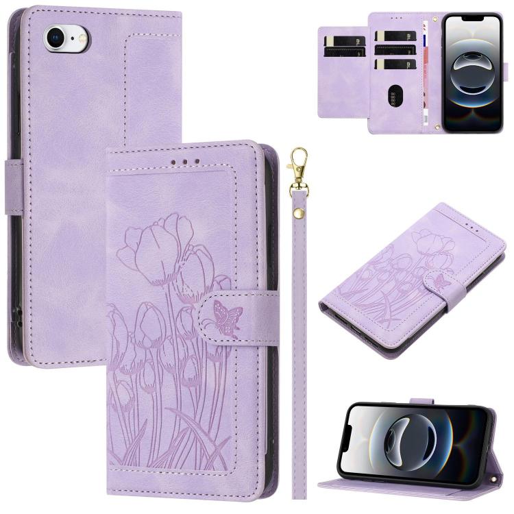 Tulips Embossed Leather Phone Case with Lanyard