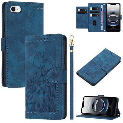 Tulips Embossed Leather Phone Case with Lanyard