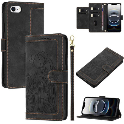 Tulips Embossed Leather Phone Case with Lanyard