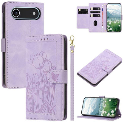 Tulips Embossed Leather Phone Case with Lanyard