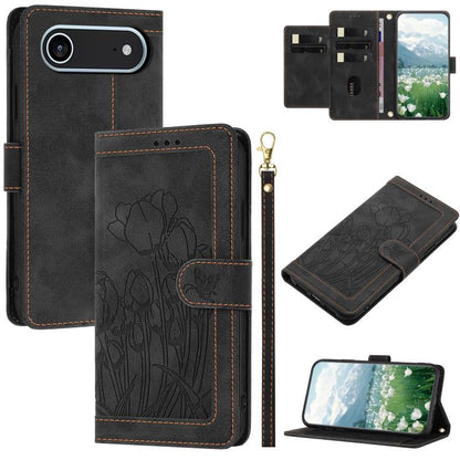 Tulips Embossed Leather Phone Case with Lanyard