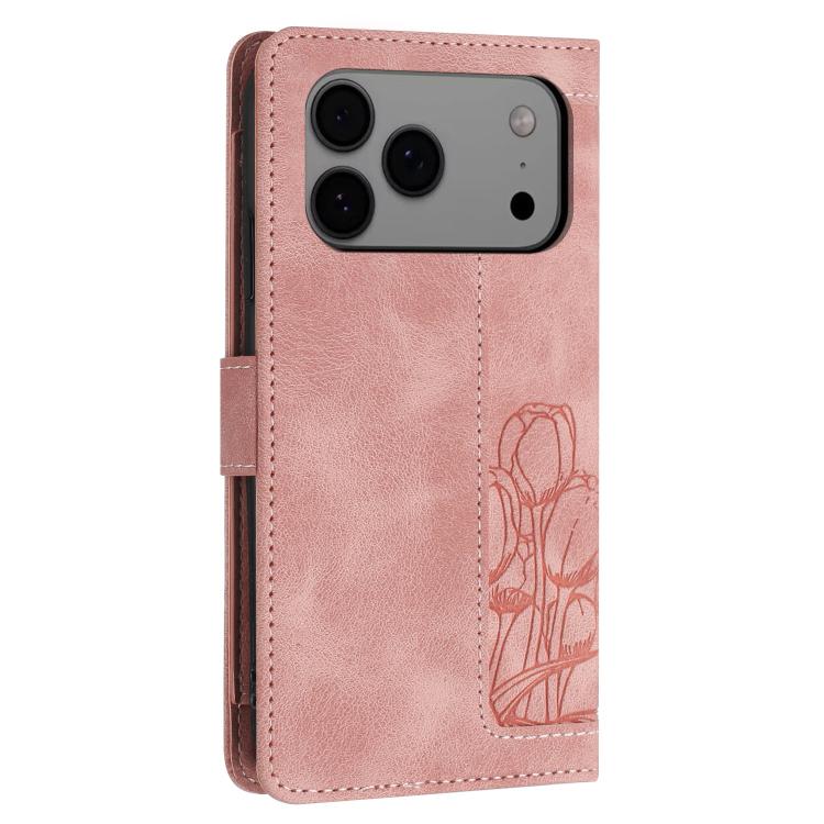 Tulips Embossed Leather Phone Case with Lanyard
