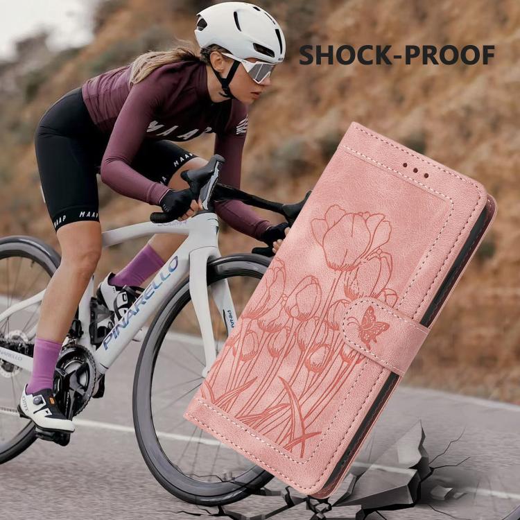 Tulips Embossed Leather Phone Case with Lanyard